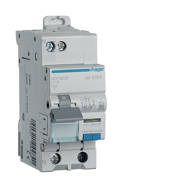 DISJONCTEUR DIFFÉRENTIEL 16A 1P+N 4,5KACOURBE C 30MA TYPE F 60 HZ 2 MODULES photo du produit visuel_1 2XL